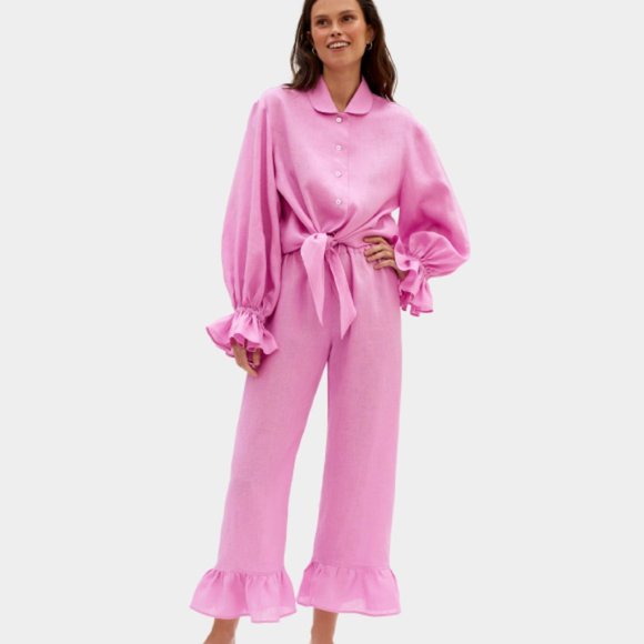 Sleeper Rumba Linen Lounge 2 Piece Suit in Pink - Picture 1 of 8